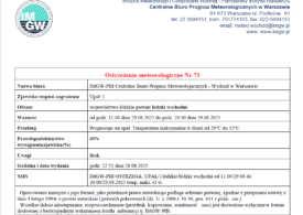 Ostrzeżenie meteorologiczne Nr 73