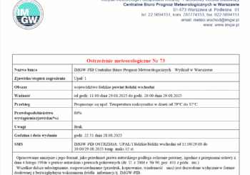 Ostrzeżenie meteorologiczne Nr 73