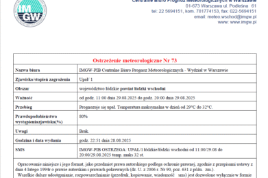 Ostrzeżenie meteorologiczne Nr 73