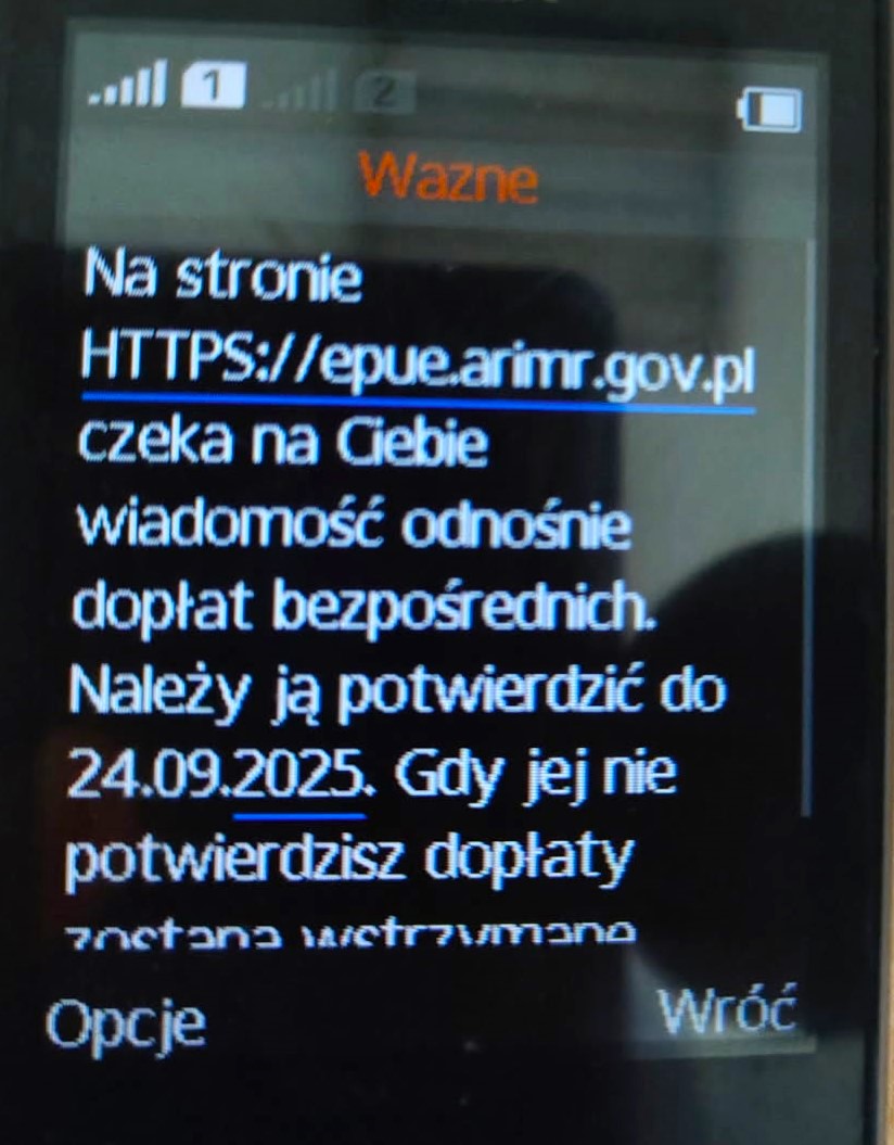 ARiMR OSTRZEGA PRZED FAŁSZYWYMI SMS-ami