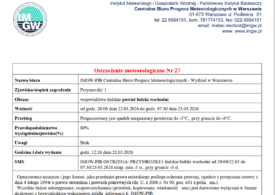 Ostrzeżenie meteorologiczne Nr 27
