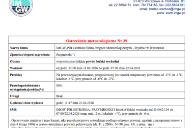 Ostrzeżenie meteorologiczne Nr 39