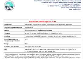 Ostrzeżenie meteorologiczne Nr 44