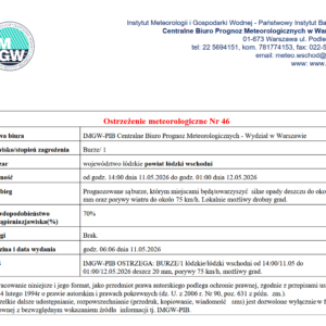 Ostrzeżenie meteorologiczne Nr 46