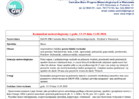 komunikat meteorologiczny z godz. 13:19 dnia 11.05.2026