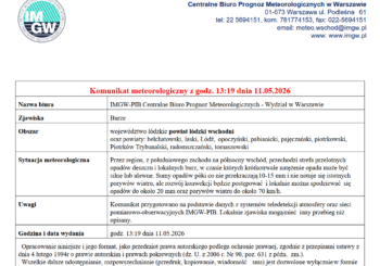 Komunikat meteorologiczny z godz. 13:19 dnia 11.05.2026