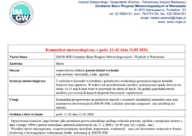 Komunikat meteorologiczny z godz. 11:42 dnia 21.05.2026