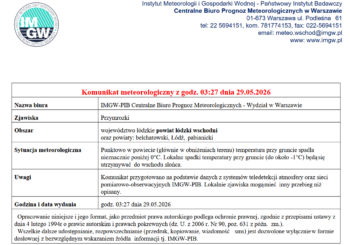 Komunikat meteorologiczny z godz. 03:27 dnia 29.05.2026