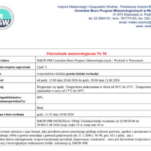 Ostrzeżenie meteorologiczne Nr 56