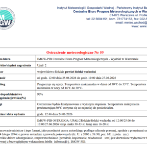 Ostrzeżenie meteorologiczne Nr 59