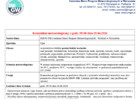 Komunikat meteorologiczny z godz. 09:38 dnia 29.06.2026
