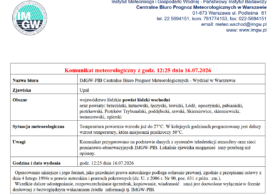 Komunikat meteorologiczny z godz. 12:25 dnia 16.07.2026