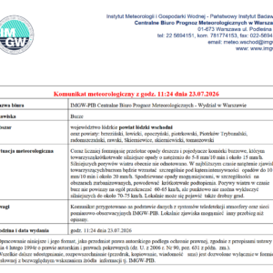 Komunikat meteorologiczny z godz. 11:24 dnia 23.07.2026