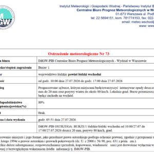 Ostrzeżenie meteorologiczne Nr 73