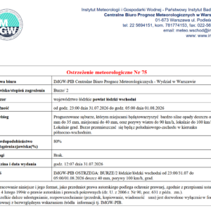 Ostrzeżenie meteorologiczne Nr 75