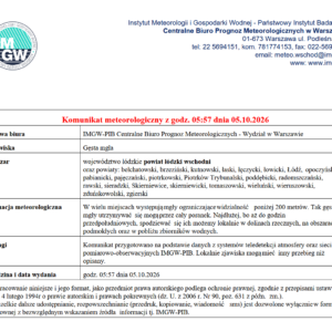Komunikat meteorologiczny z godz. 05:57 dnia 05.10.2026